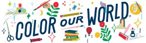 text color our world surrounded by floral library and art elements