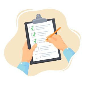 Hands holding checklist Clipboard with paper list