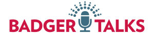 red badger talks logo with blue microphone